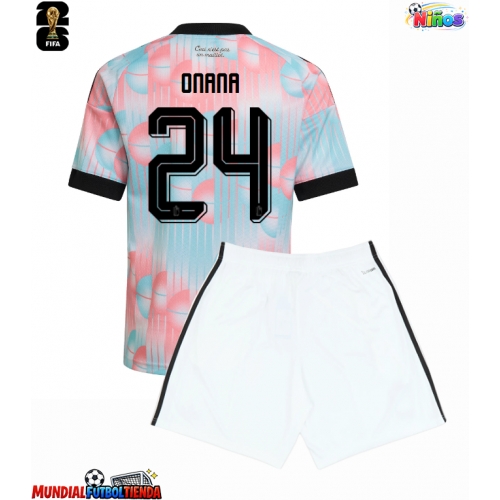 Camiseta Bélgica Amadou Onana #24 Segunda Equipación Replica Mundial 2026 para niños mangas cortas (+ Pantalones cortos)